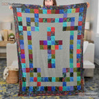 Christian Cross Faith Patchwork Fleece Blanket - Religious Quilt Gift Church