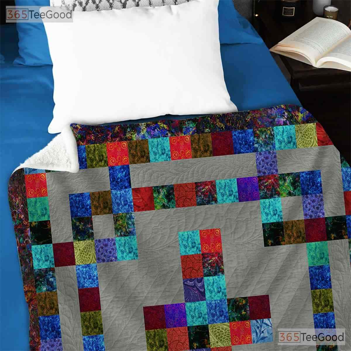 Christian Cross Faith Patchwork Fleece Blanket - Religious Quilt Gift Church