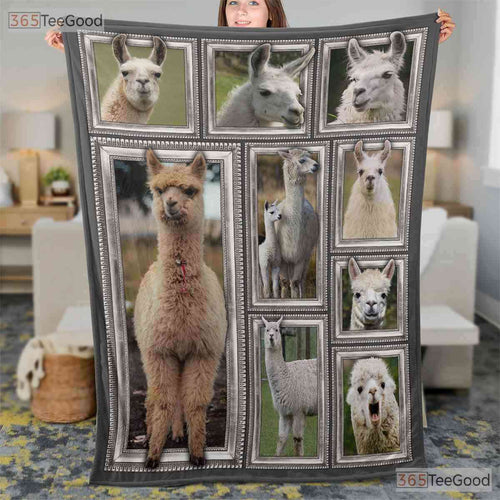 Alpaca Family Quilt Blanket - Funny Llama Fleece Blanket Gift for Animal Lover