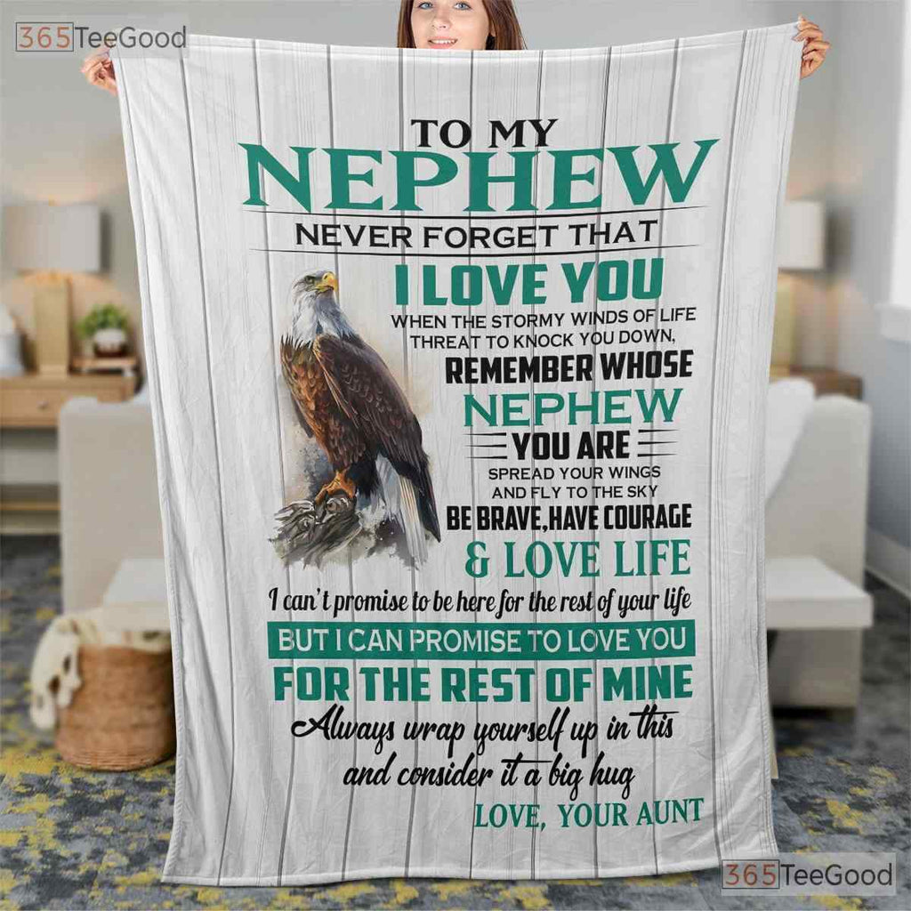 To My Nephew Eagle Fleece Blanket - Motivational Quilt Gift from Aunt to Him