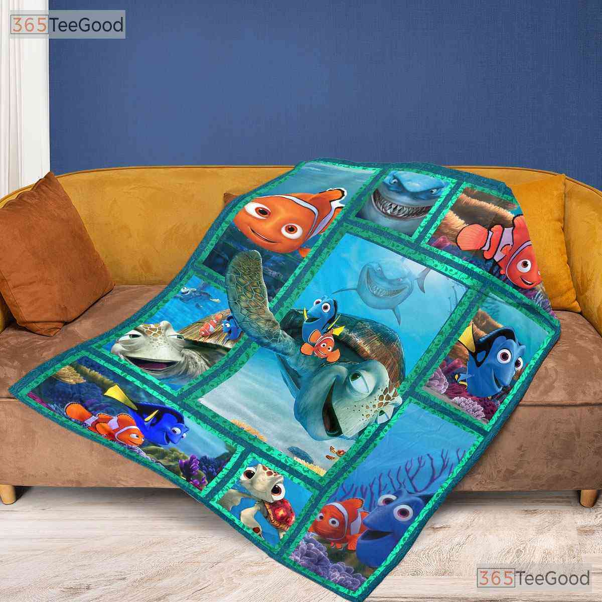 Finding Ocean Friends Fleece Blanket - Cute Sea Animal Quilt Gift for Kids Room