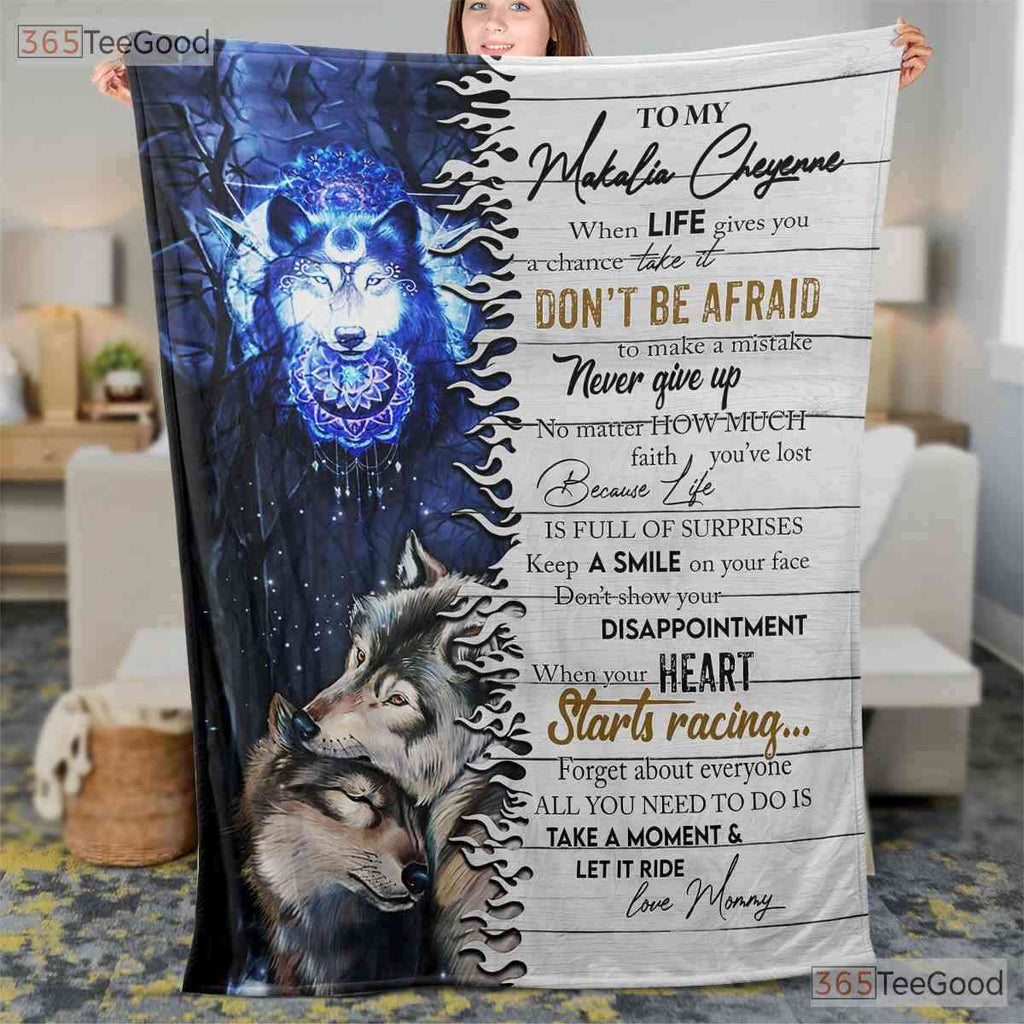 To My Daughter Lion Wolf Fleece Blanket - Inspirational Quilt Gift Spirit Animal