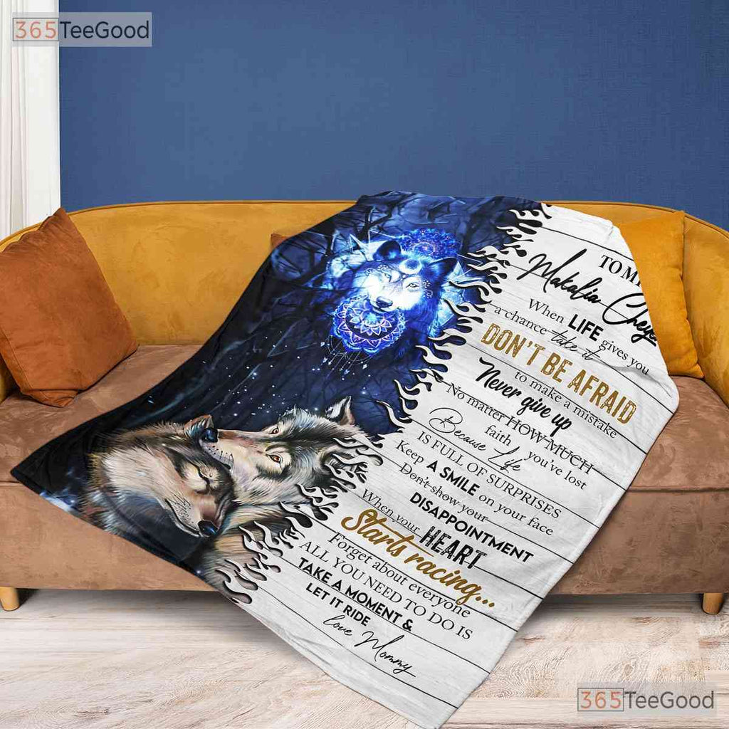To My Daughter Lion Wolf Fleece Blanket - Inspirational Quilt Gift Spirit Animal