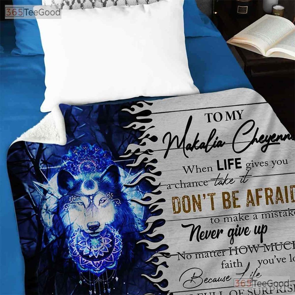 To My Daughter Lion Wolf Fleece Blanket - Inspirational Quilt Gift Spirit Animal