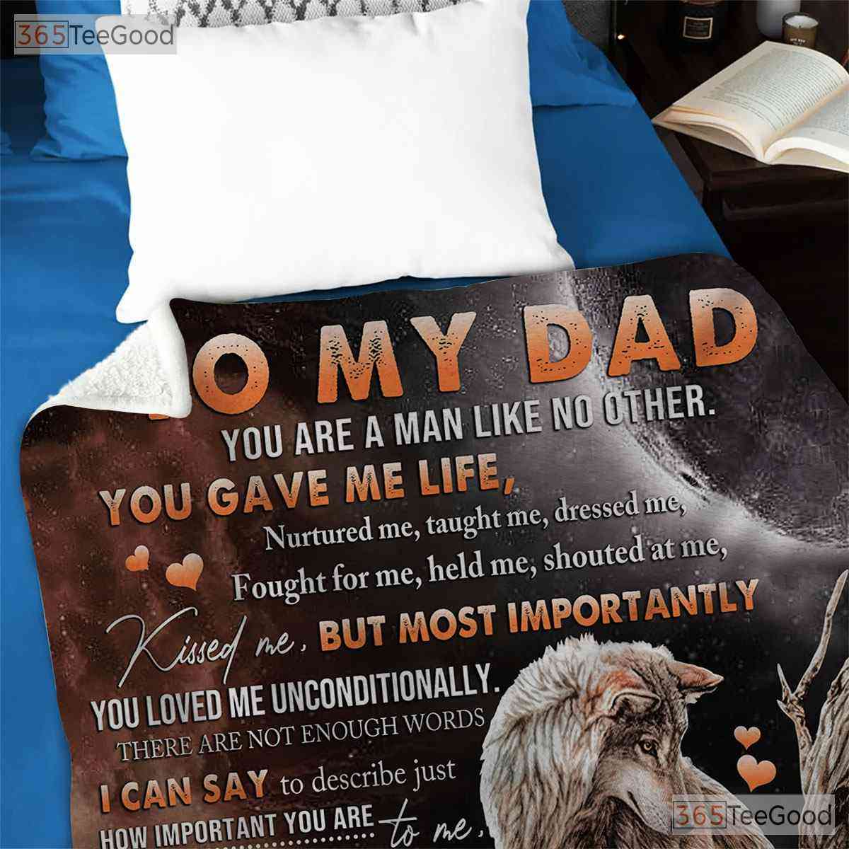 To My Dad Wolf Design Fleece Blanket - Thank You Quilt Gift from Son Father Day