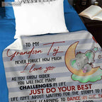 To My Grandson Elephant Fleece Blanket - Motivational Quilt Gift from Grandma