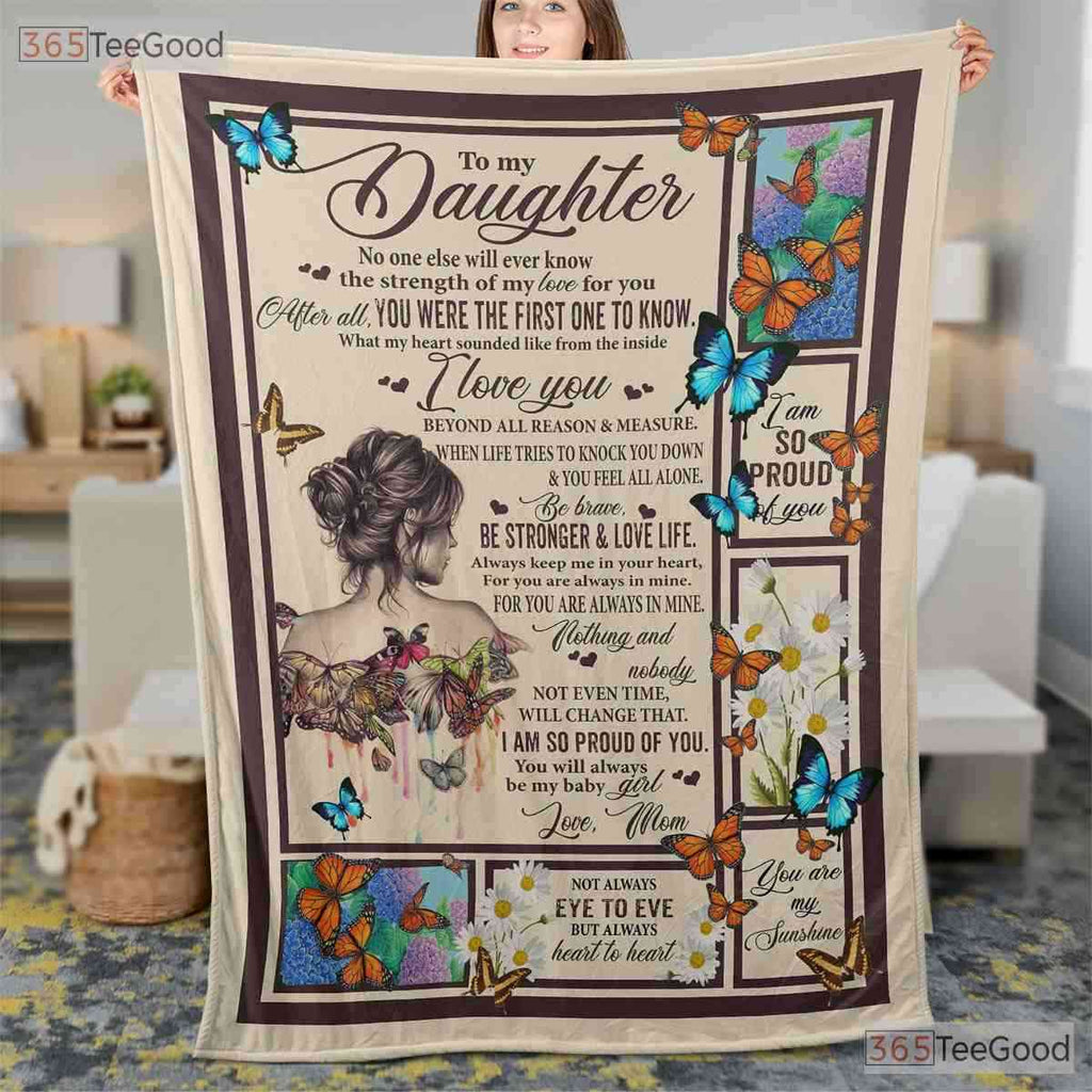 To My Daughter Butterfly Fleece Blanket - Floral Quilt Gift From Mom to Girl