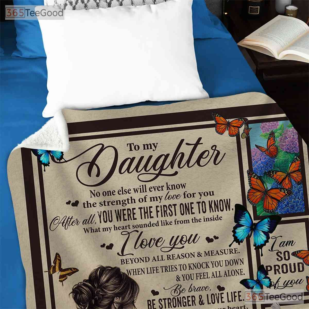 To My Daughter Butterfly Fleece Blanket - Floral Quilt Gift From Mom to Girl