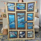 Shark Adventure Ocean Fleece Blanket - Marine Life Quilt Gift for Boys Bedroom