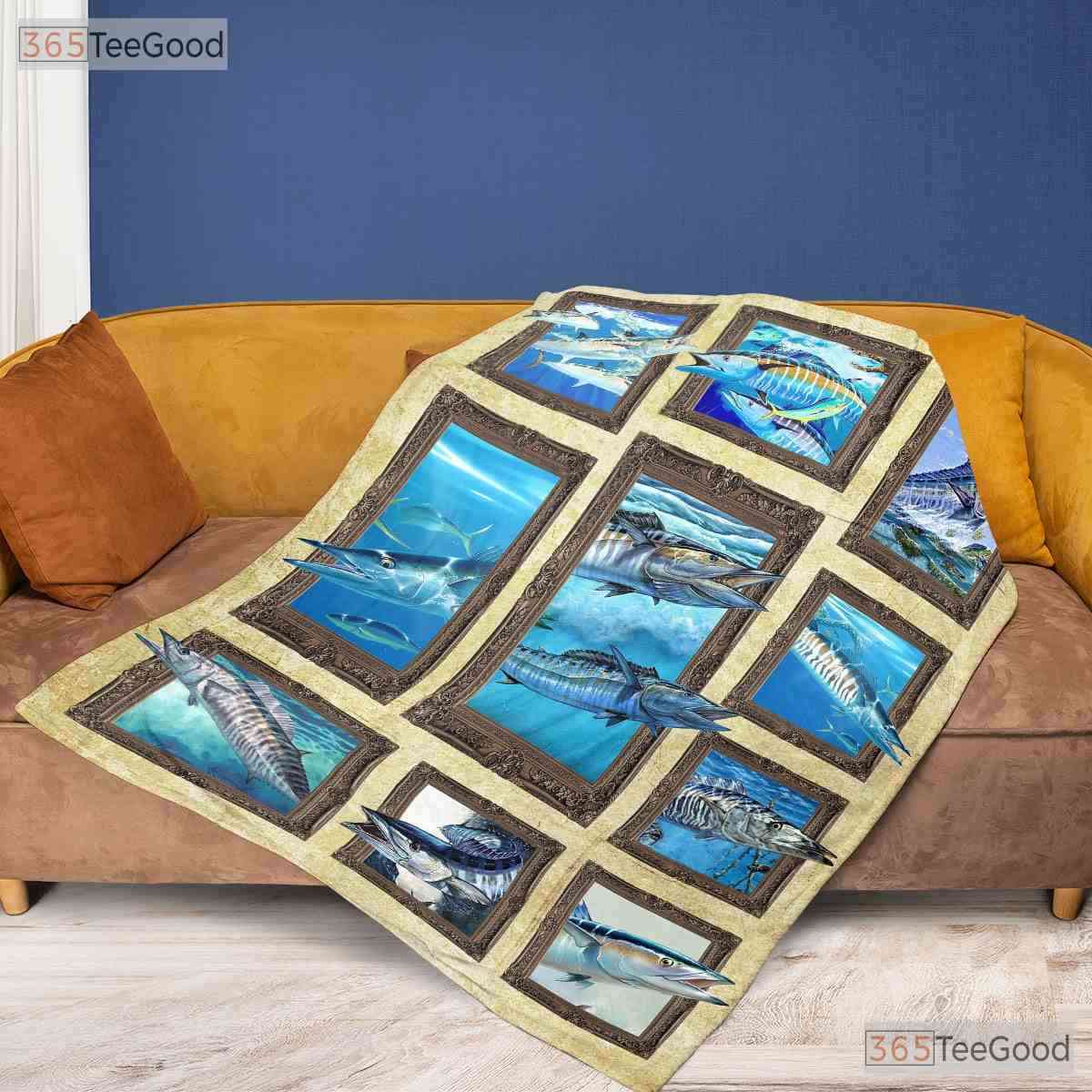 Shark Adventure Ocean Fleece Blanket - Marine Life Quilt Gift for Boys Bedroom