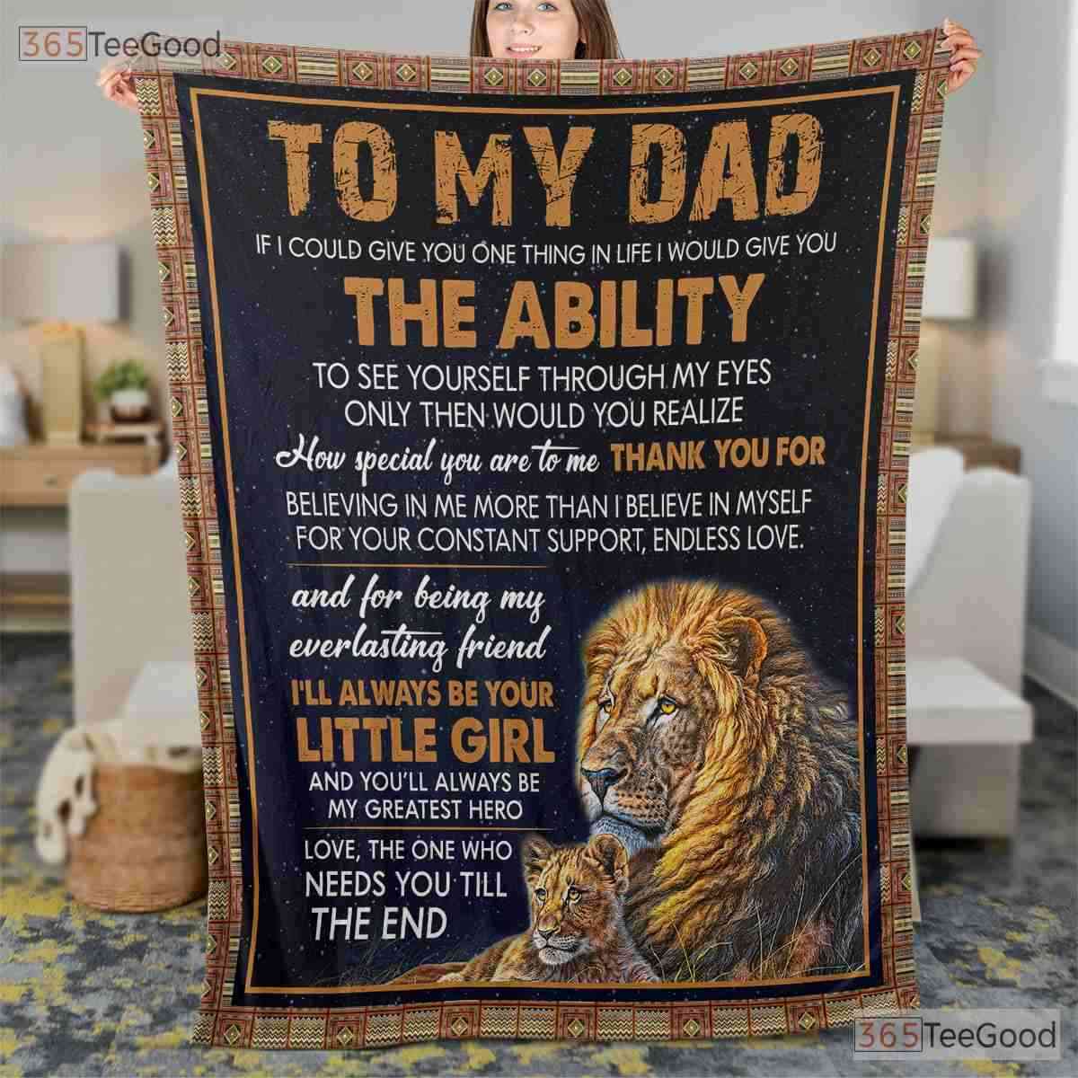 To My Dad Lion Pride Fleece Blanket - Sentimental Quilt Gift from Daughter Love