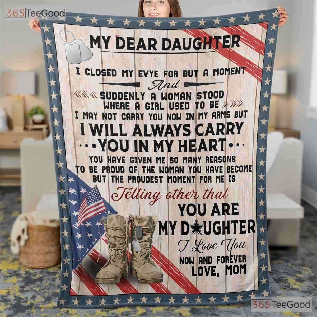 To My Daughter American Flag Fleece Blanket - Patriotic Quilt Gift from Father