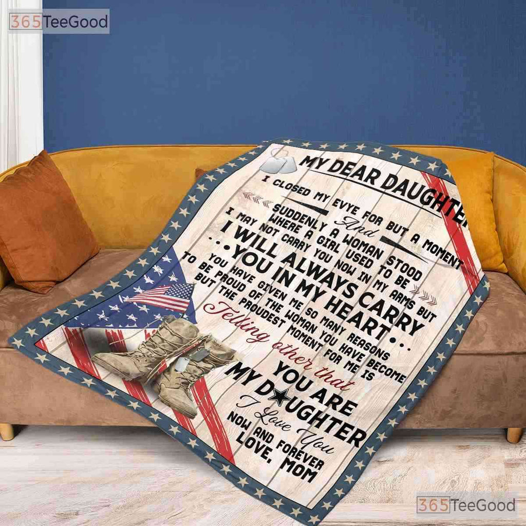 To My Daughter American Flag Fleece Blanket - Patriotic Quilt Gift from Father