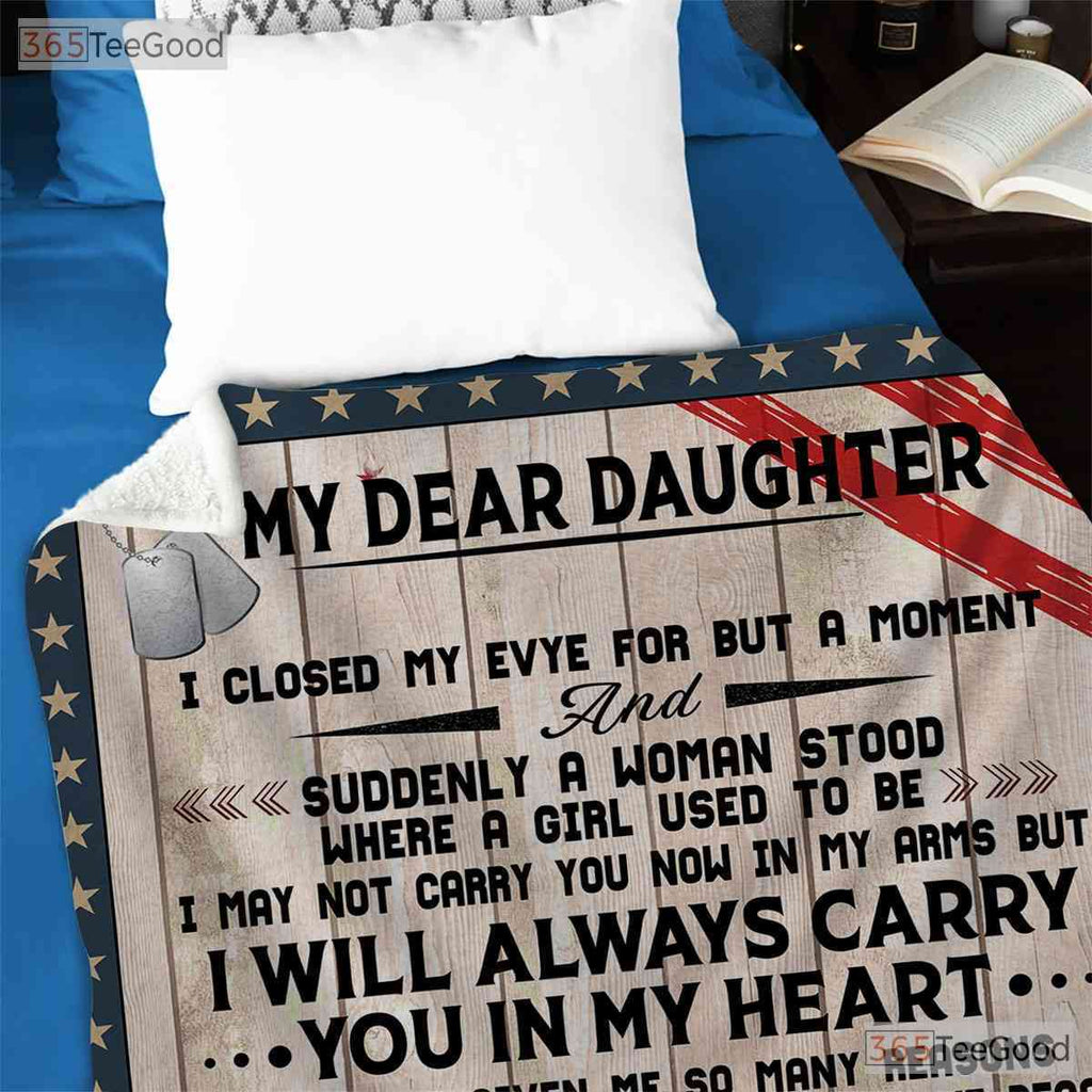 To My Daughter American Flag Fleece Blanket - Patriotic Quilt Gift from Father