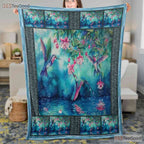 Hummingbird and Flowers Fleece Blanket - Nature Lover Quilt Gift for Gardener