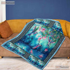 Hummingbird and Flowers Fleece Blanket - Nature Lover Quilt Gift for Gardener