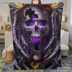 Purple Skull Art Fleece Blanket - Gothic Style Quilt Gift for Dark Decor Lover