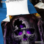 Purple Skull Art Fleece Blanket - Gothic Style Quilt Gift for Dark Decor Lover