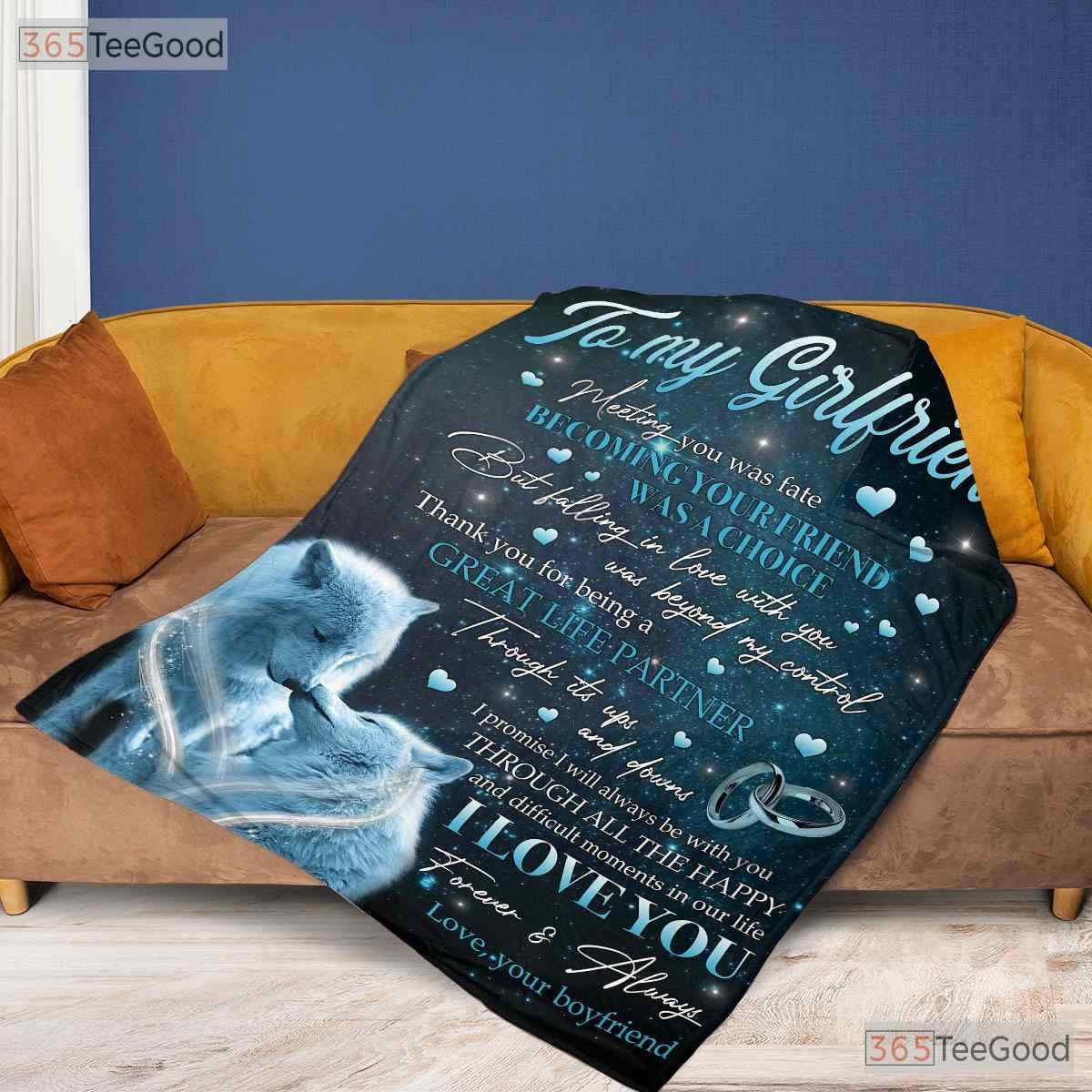To My Girlfriend Wolf Couple Fleece Blanket - Romantic Quilt Gift from Boyfriend
