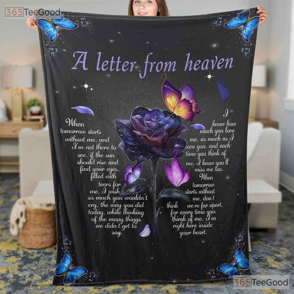 Letter from Heaven Floral Fleece Blanket - Memorial Sympathy Quilt Gift Comfort