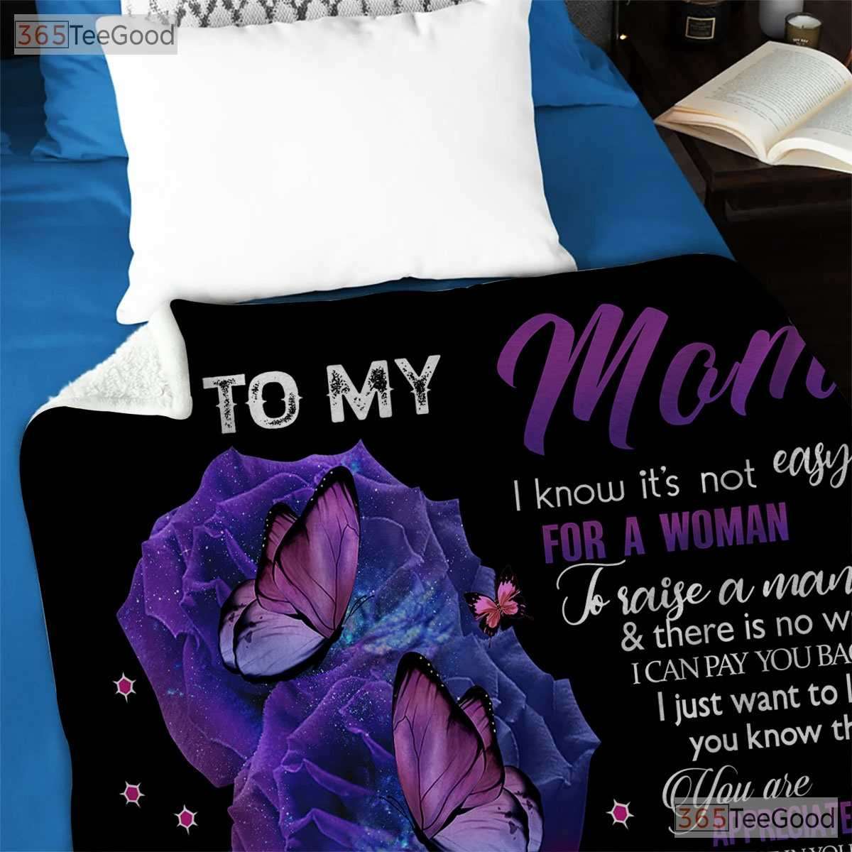 To My Mom Purple Butterfly Fleece Blanket - Love Message Quilt Gift Mother Day