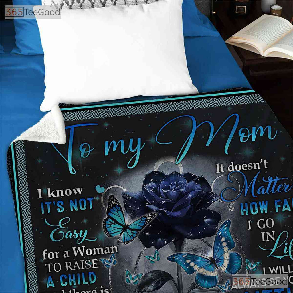 To My Mom Blue Rose Fleece Blanket - Sentimental Quilt Gift from Son Birthday
