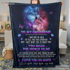 To My Girlfriend Galaxy Wolf Fleece Blanket - Love Quote Quilt Gift Valentine