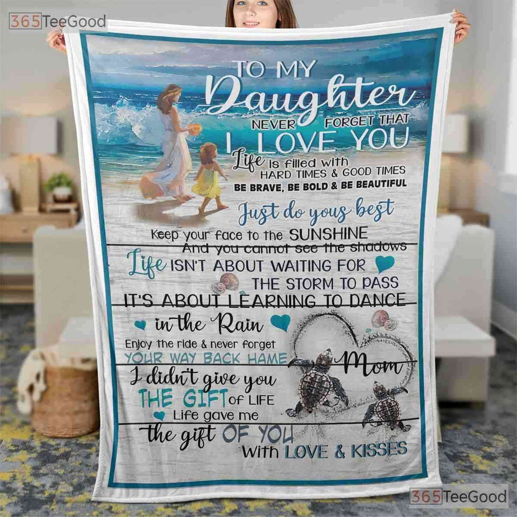 To My Daughter Beach Scene Fleece Blanket - Sentimental Coastal Quilt Gift Mom