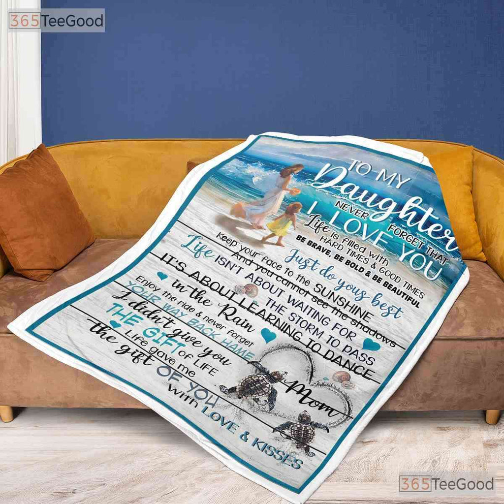 To My Daughter Beach Scene Fleece Blanket - Sentimental Coastal Quilt Gift Mom