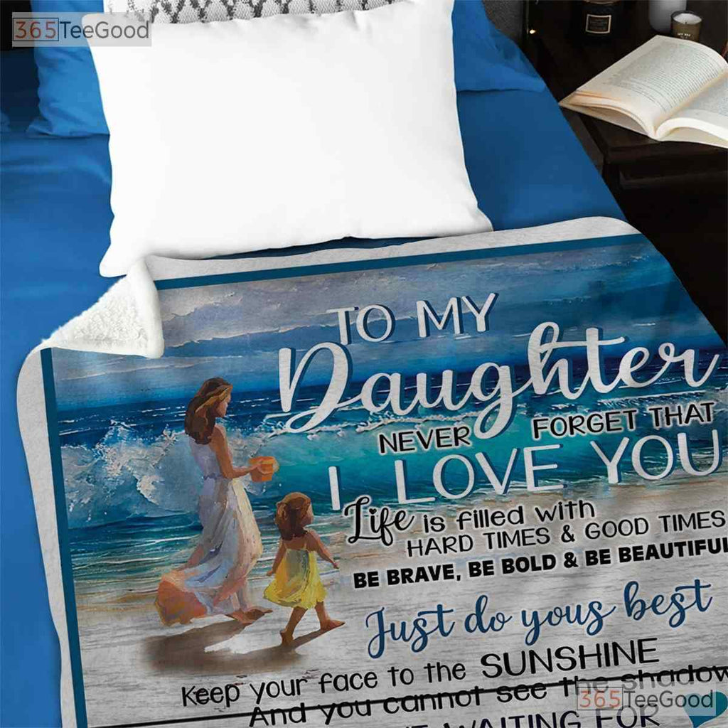 To My Daughter Beach Scene Fleece Blanket - Sentimental Coastal Quilt Gift Mom