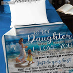 To My Daughter Beach Scene Fleece Blanket - Sentimental Coastal Quilt Gift Mom
