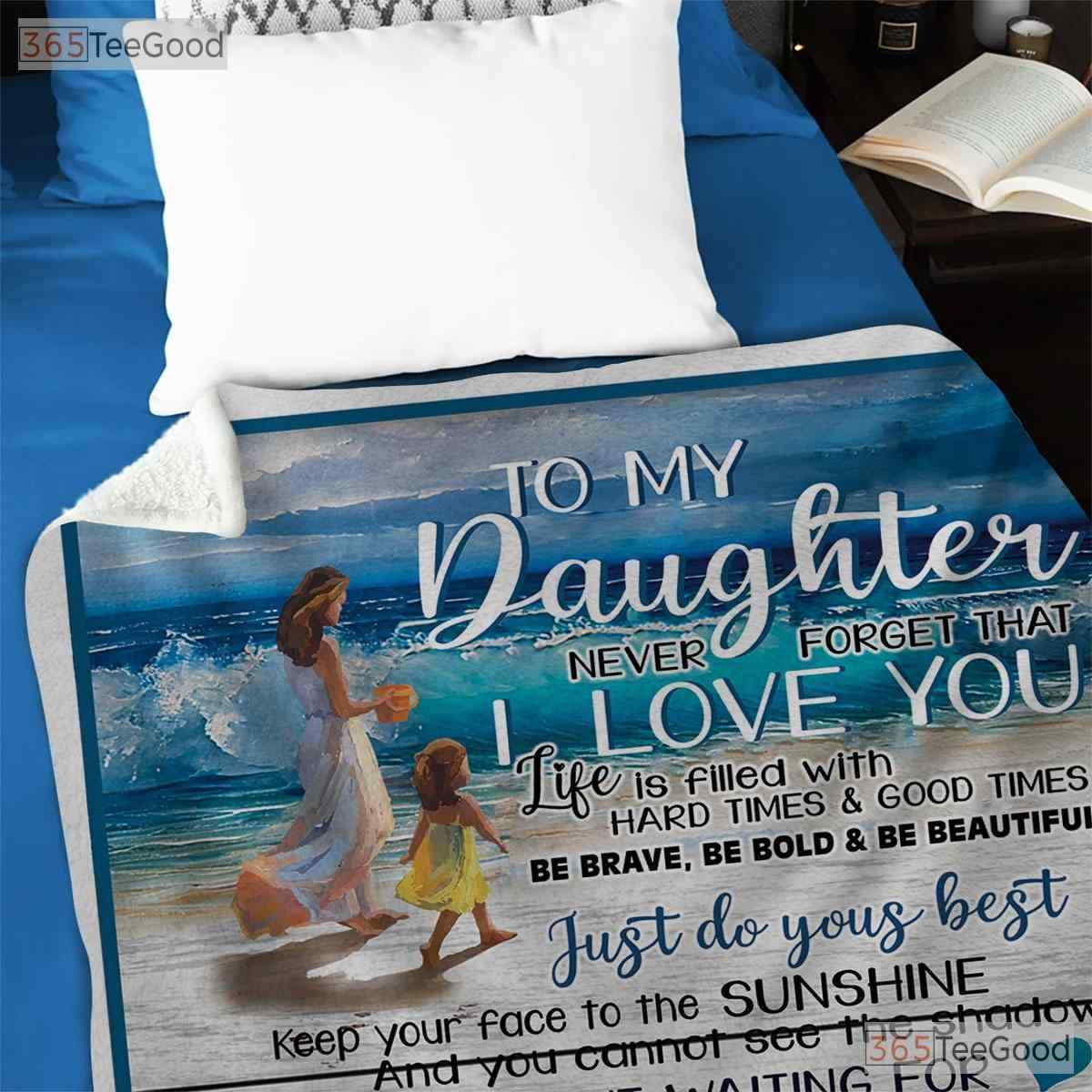 To My Daughter Beach Scene Fleece Blanket - Sentimental Coastal Quilt Gift Mom