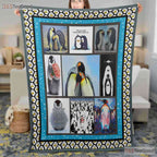Penguin Photo Collage Fleece Blanket - Cute Antarctic Animal Quilt Gift Frames