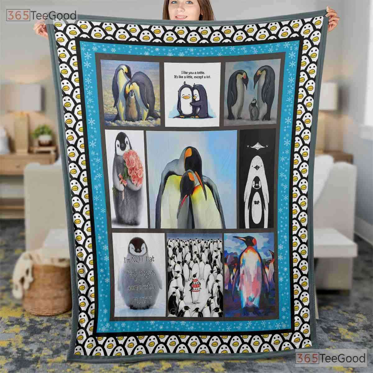 Penguin Photo Collage Fleece Blanket - Cute Antarctic Animal Quilt Gift Frames