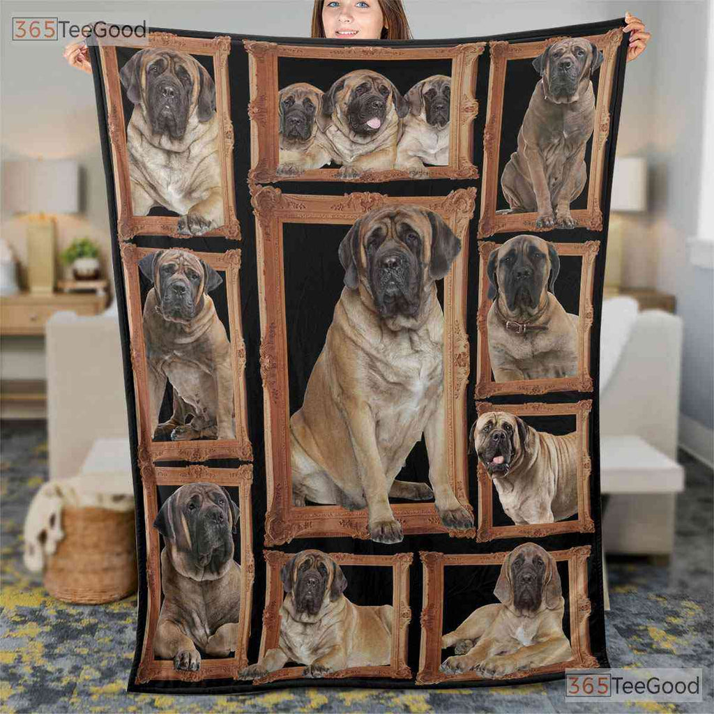 English Mastiff Dog Fleece Blanket - Rustic Wooden Frame Quilt Gift Pet Lover