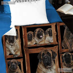 English Mastiff Dog Fleece Blanket - Rustic Wooden Frame Quilt Gift Pet Lover