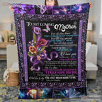 To My Loving Mother Purple Floral Fleece Blanket - Soft Quilt Gift for Mom