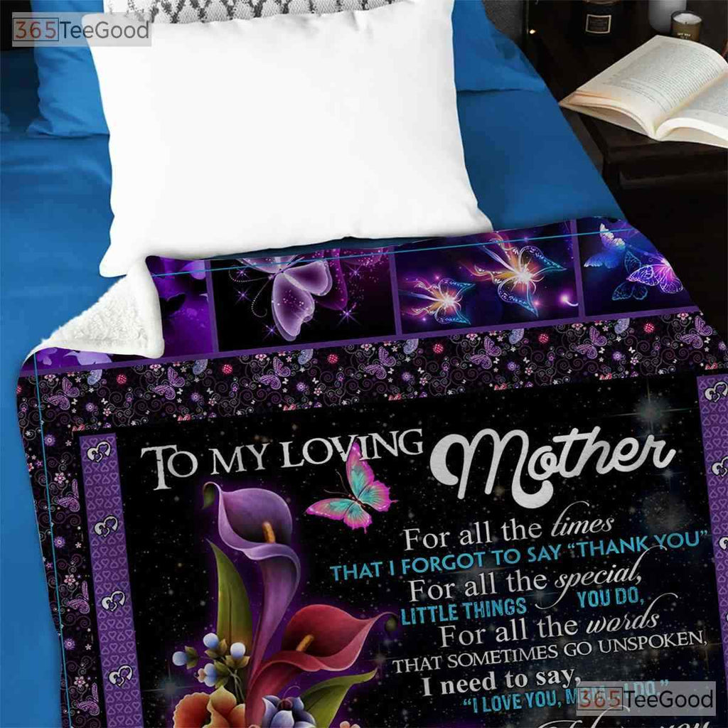 To My Loving Mother Purple Floral Fleece Blanket - Soft Quilt Gift for Mom