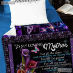 To My Loving Mother Purple Floral Fleece Blanket - Soft Quilt Gift for Mom
