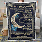To My Daughter Moon Butterfly Fleece Blanket - Inspirational Quilt Gift For Her