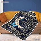 To My Daughter Moon Butterfly Fleece Blanket - Inspirational Quilt Gift For Her