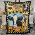 Cow and Sunflower Farm Fleece Blanket - Motivational Country Quilt Gift Quote