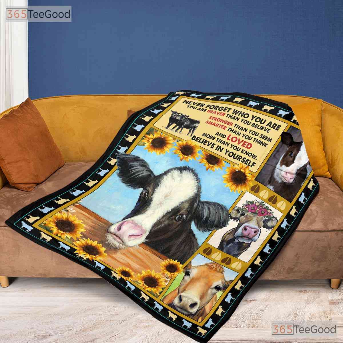 Cow and Sunflower Farm Fleece Blanket - Motivational Country Quilt Gift Quote