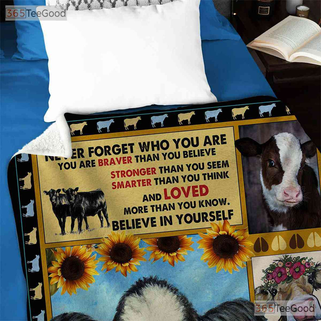 Cow and Sunflower Farm Fleece Blanket - Motivational Country Quilt Gift Quote