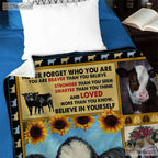 Cow and Sunflower Farm Fleece Blanket - Motivational Country Quilt Gift Quote