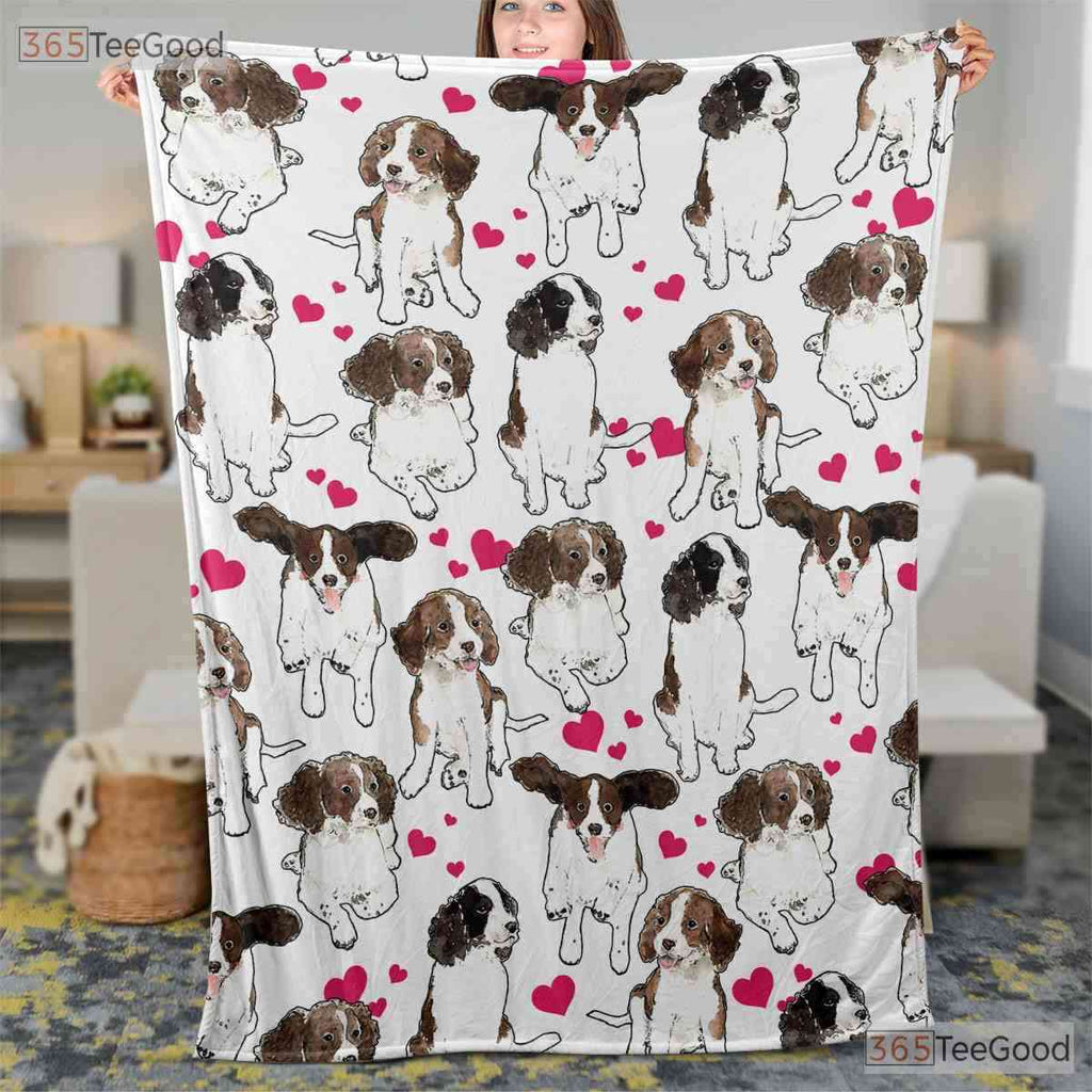 Cute Puppy Pattern Fleece Blanket - Pink Hearts Cartoon Dog Quilt Gift for Kid