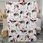Cute Puppy Pattern Fleece Blanket - Pink Hearts Cartoon Dog Quilt Gift for Kid