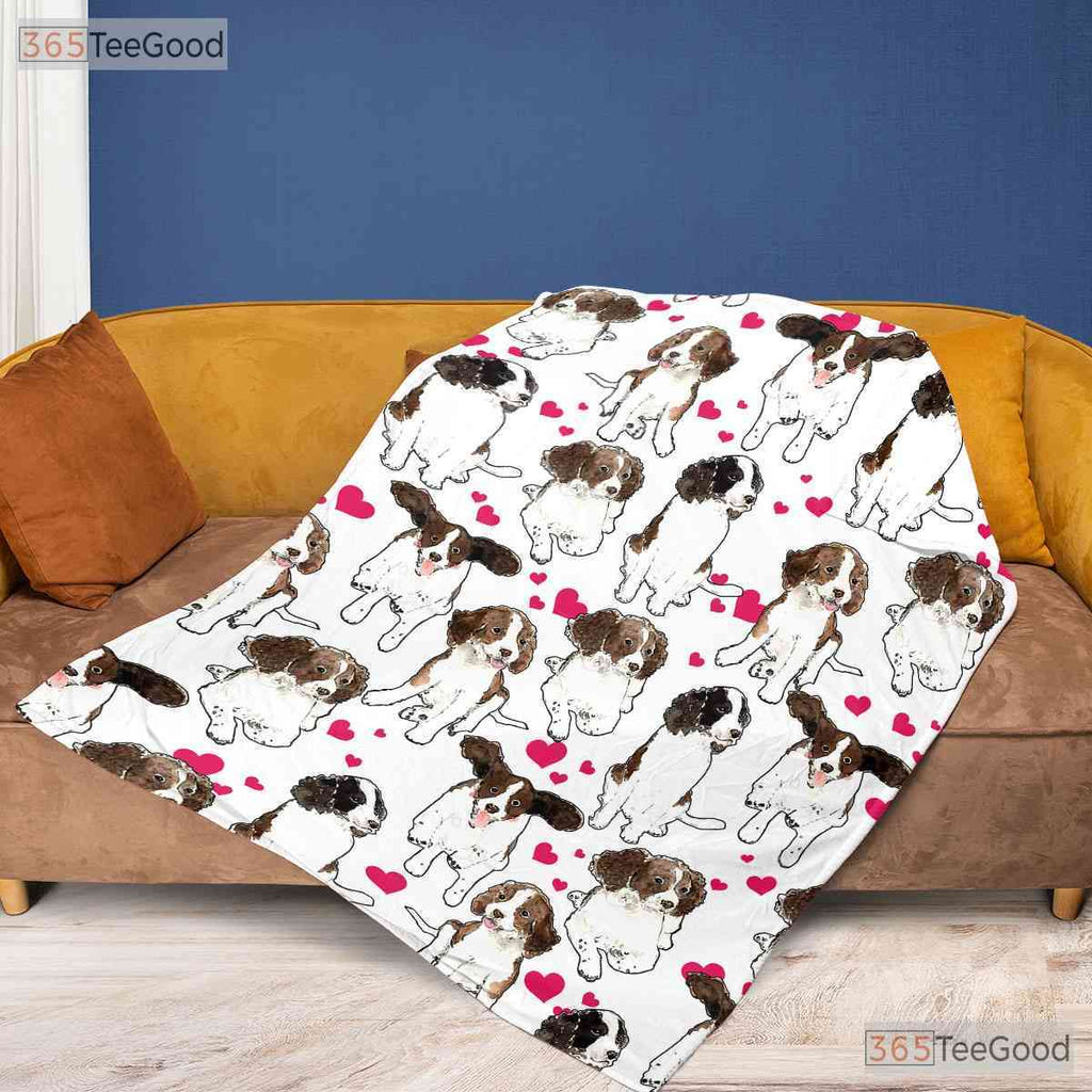 Cute Puppy Pattern Fleece Blanket - Pink Hearts Cartoon Dog Quilt Gift for Kid