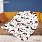 Cute Puppy Pattern Fleece Blanket - Pink Hearts Cartoon Dog Quilt Gift for Kid