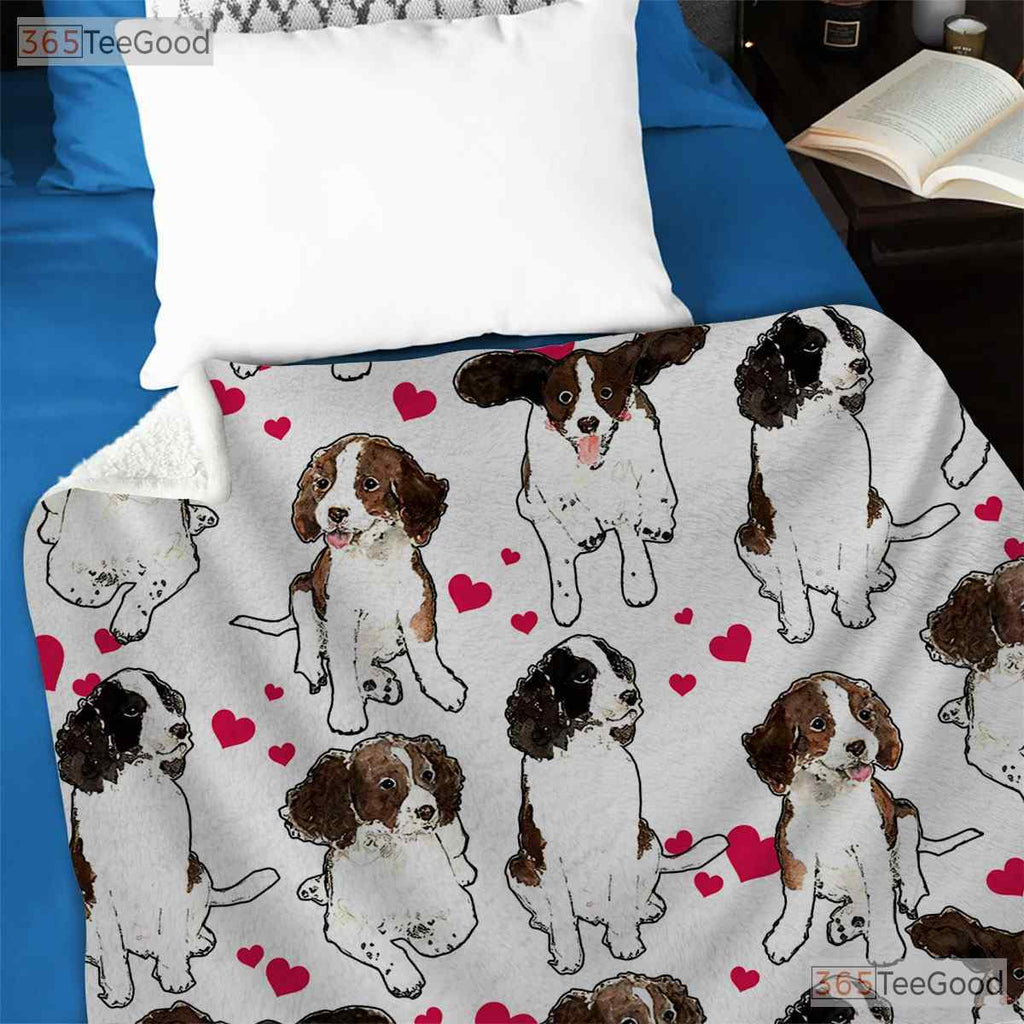 Cute Puppy Pattern Fleece Blanket - Pink Hearts Cartoon Dog Quilt Gift for Kid